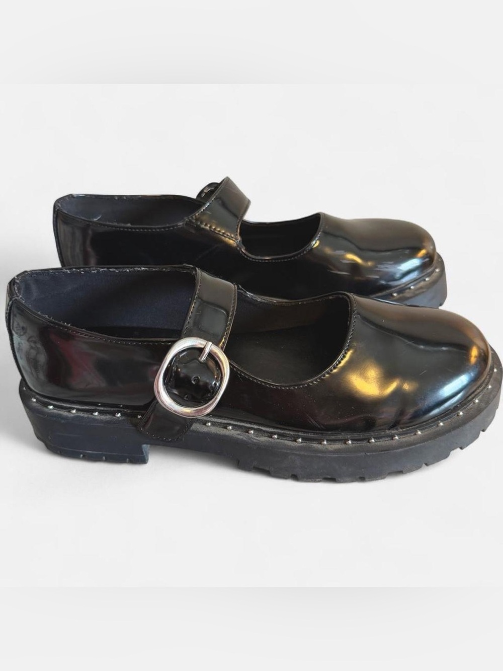 Zara Black Patent Mary Jane Chunky Buckle Shoes US 7
